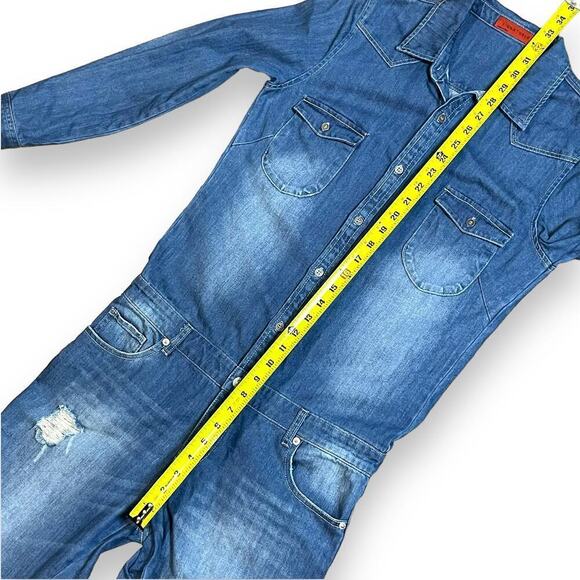 Signature8 Distressed Blue Jean Denim Coveralls Jumper Size S/M - Picture 11 of 16